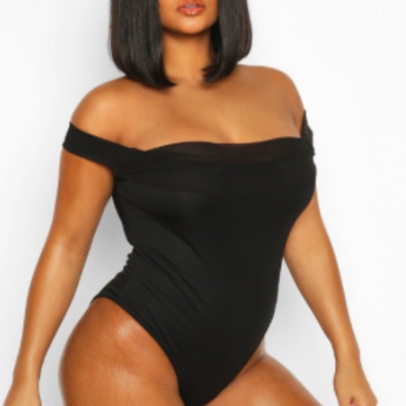 Black Bardot Mesh Bodysuit - PLUS - Picture 2 of 2